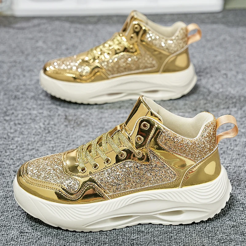 

Fashion Glitter Casual Shoes Men Gold Sneakers Streetwear Luxury Designer Shoes Men Hip Hop Chunky Shoes Women zapatillas hombre