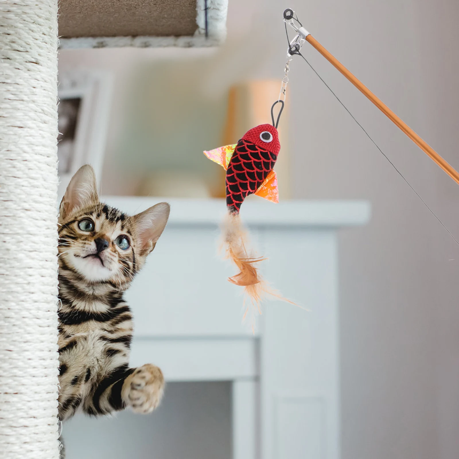 

EVA ABS Resin Plastic Retractable Durable Fishing Rod for Cat Kitten Interactive Teaser Stick Pet Playing