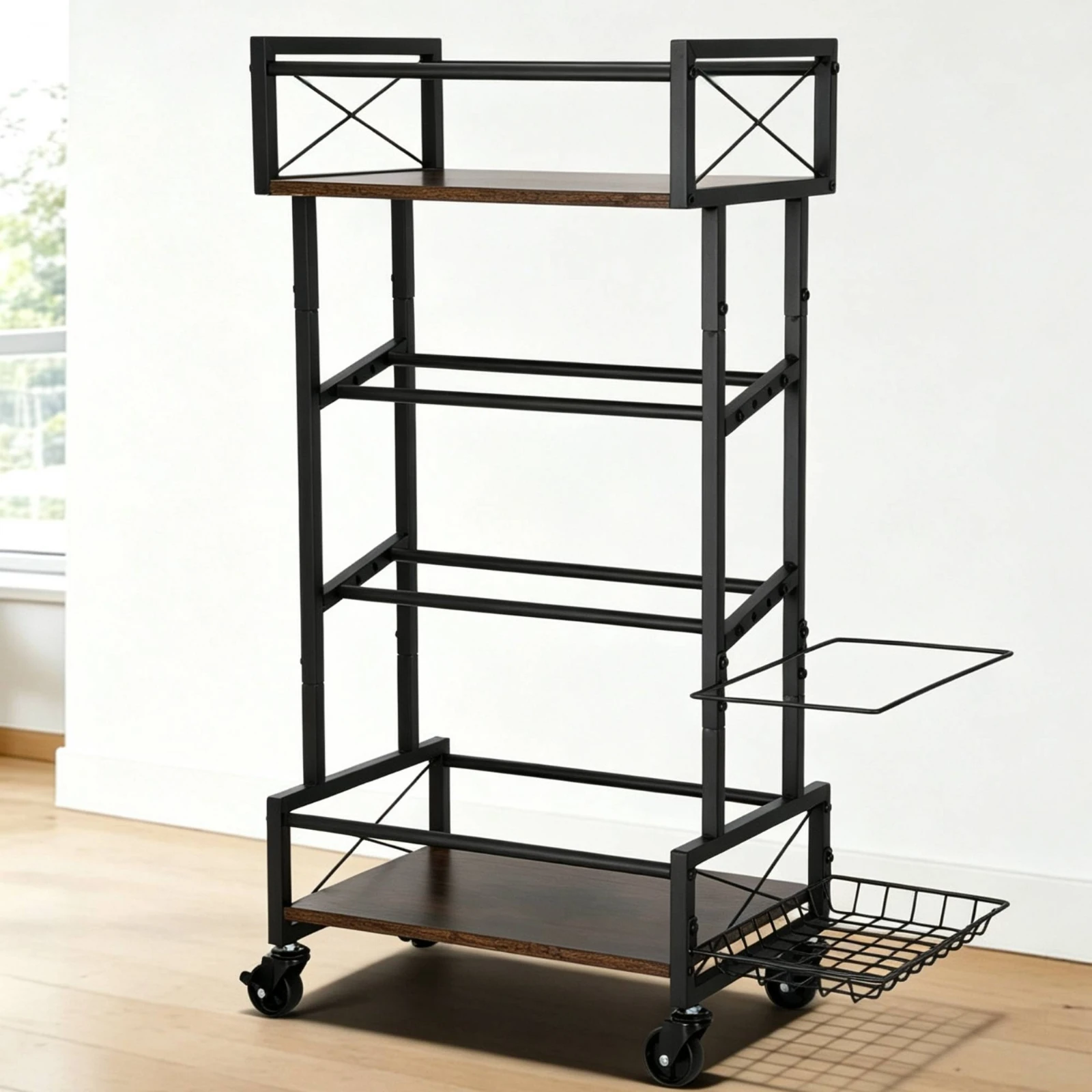 Sports Ball Storage Rack Mobile Ball Rack with Wheels Sports Gear Organizer Freestanding Allmultifunctional for Athletes, Garage