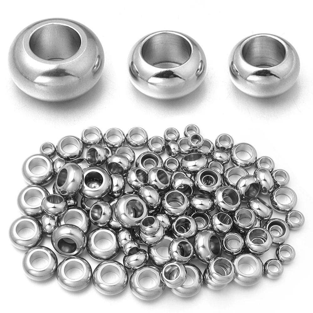 20 Stück/Lot Edelstahl-Perlen mit großem Loch, flache, runde Abstandshalterperlen, lose Perlen für die Schmuckherstellung, DIY-Armband, Halskette, Zubehör