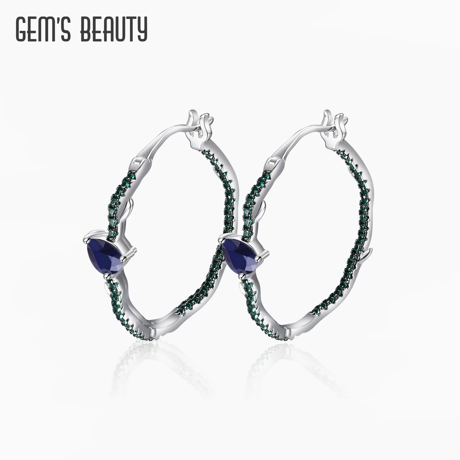 

GEM'S BEAUTY 925 Sterling Silver Statement Hoop Earrings Natural Blue Sapphire Gemstone Handmade Earrings For Women Jewelry