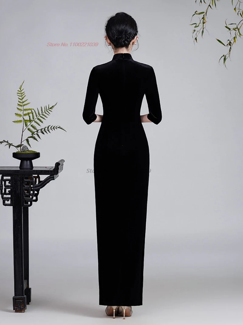 2026 chinese improved cheongsam traditional qipao dress national phoenix sequin velvet qipao retro banquet evening dress qipao