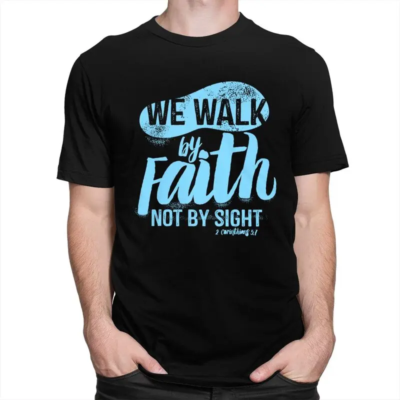Custom Vintage Walk By Faith Not By Sight T Shirts Men T-shirt Casual Tee Tops Pure Cotton Oversized Tshirts Gift