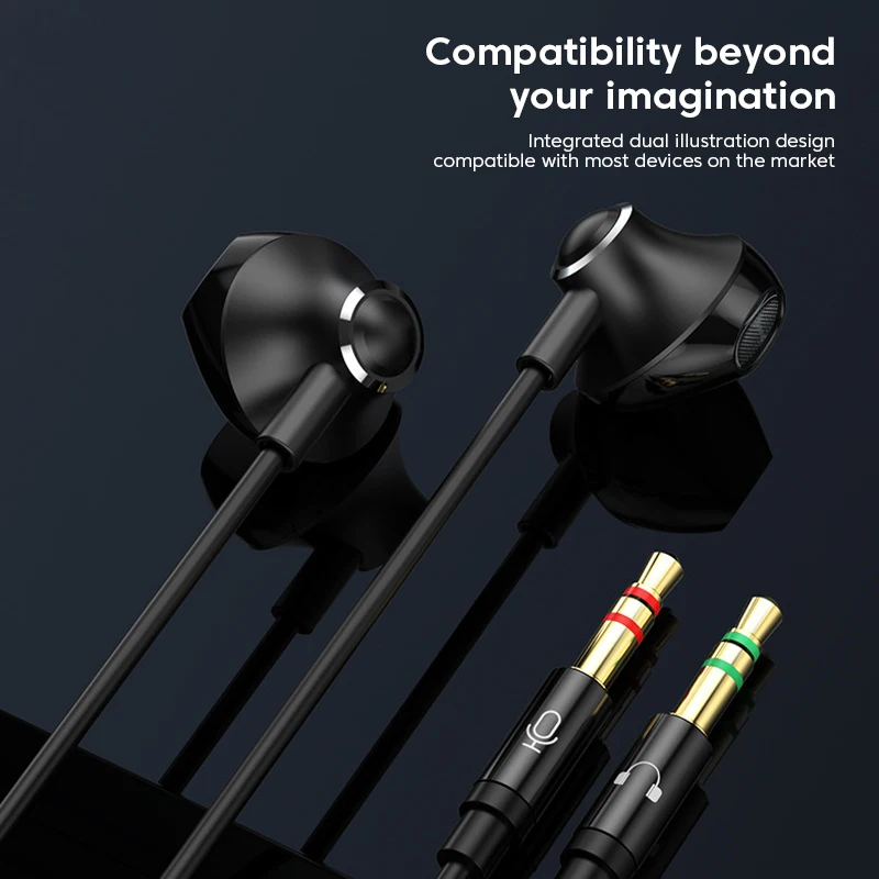 3.5mm Audio Microphone Dual Plug Wired Headphones 3m/2m In Ear Headset Wired Earphones Desktop Computer PC Bass Stereo Earbuds