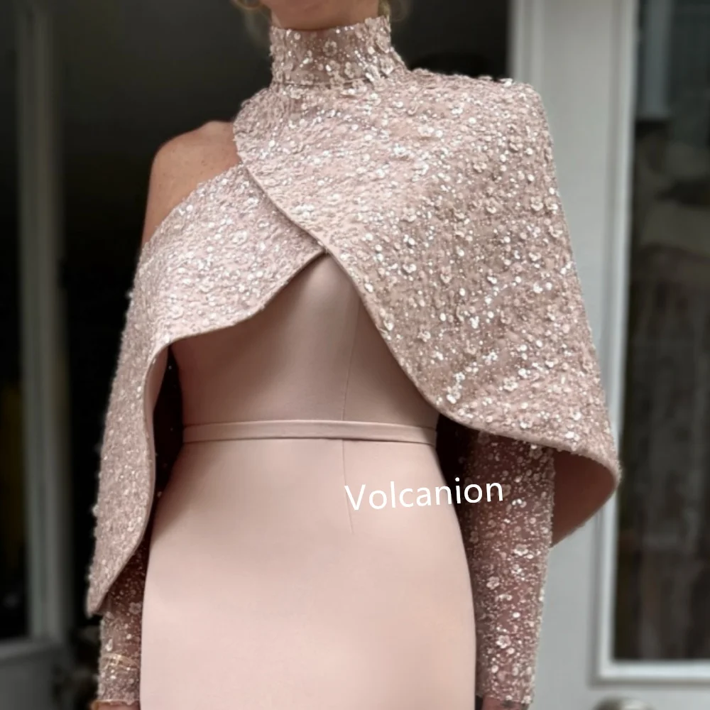 Customized Jersey Sequined A-line High Collar Midi Dresses Bespoke Occasion Evening Party Exquisite Sparkle Quality