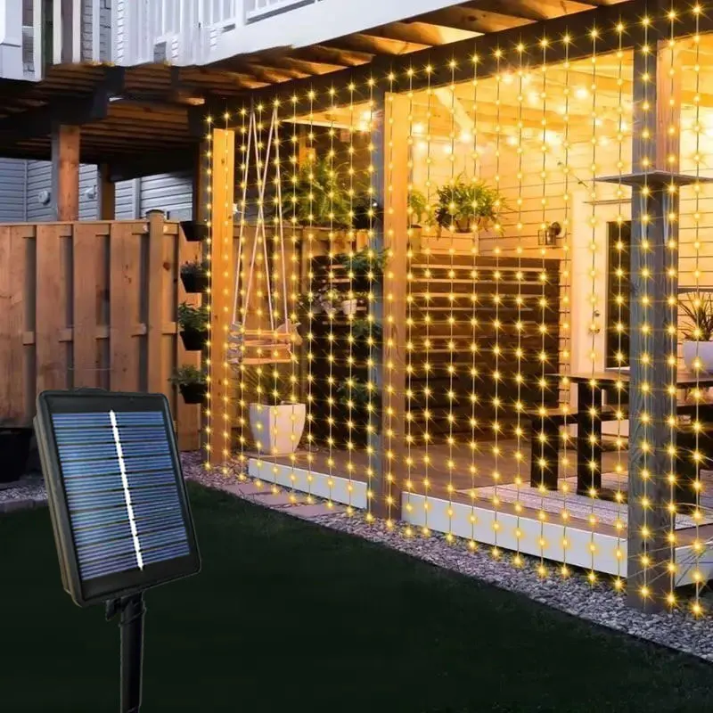 

Светодиодная гирлянда-штора Fairy Solar, 8 режимов, для свадебного декора, украшения комнаты, Дня святого Валентина, для улицы, сада, декора на Рамадан 2026