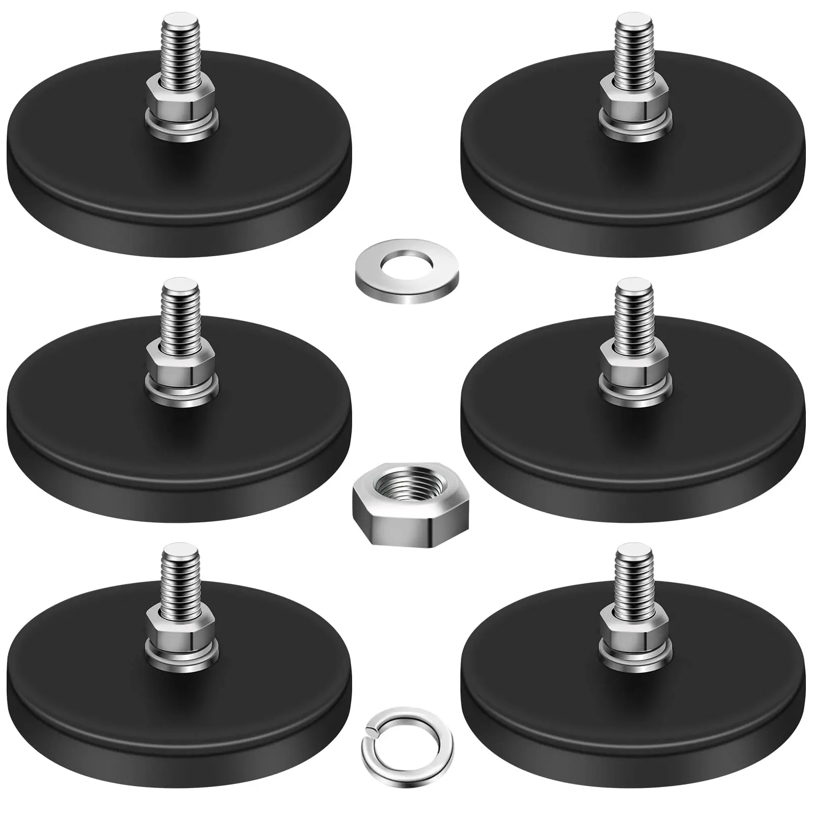 C43 Neodymium Magnet Rubber Coated Mounting Magnets Black Stud Magnet Painted Surface with Bolts Nuts for Lighting Camera Tools