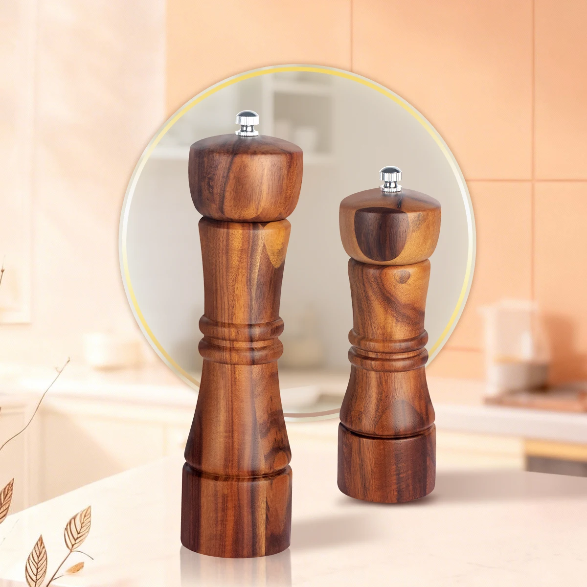 

Acacia Wood Pepper Grinder Manual - Sea Salt & Spice Mill Bottle, Handheld Adjustable Kitchen Tool for Home, Restaurant Use