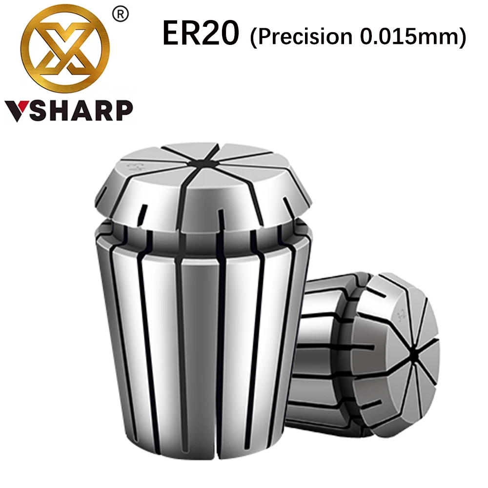 CNC ER20 콜릿 조각 기계 스핀들 탄성 고정 너트, 고정밀 0.015mm 스프링 척, 3mm-12.7mm 생크 엔드 밀