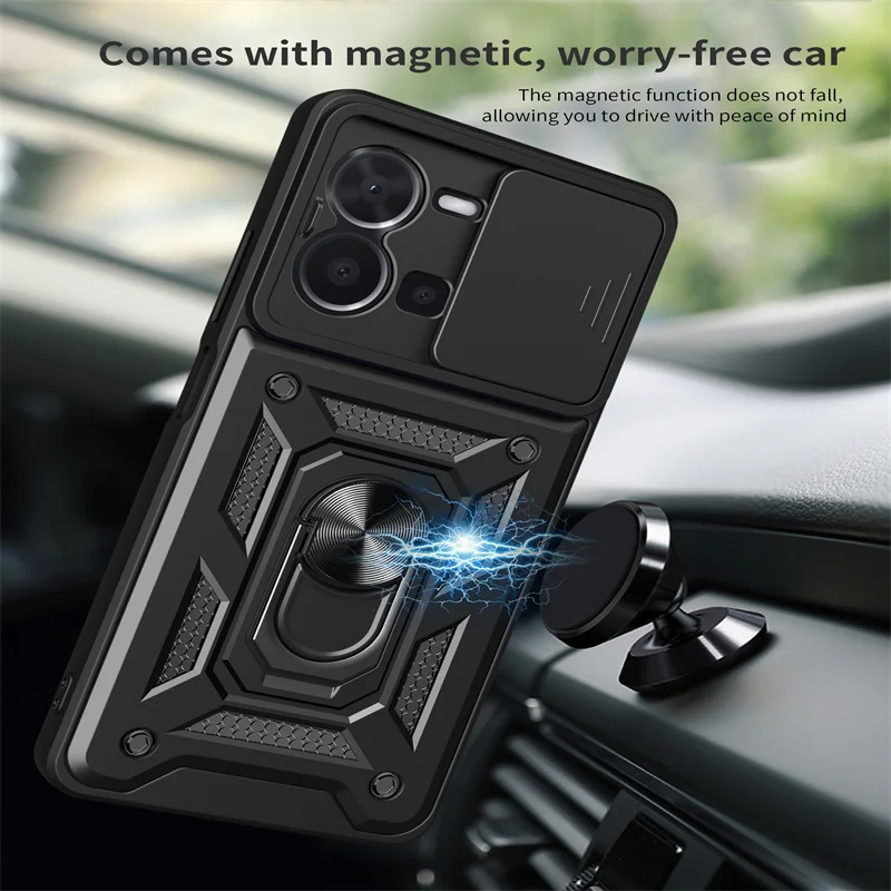 Coque For Vivo Y36 Y 36 5G Case Push Window Lens Coverage Ring Bracket Etui For Vivo Y36 4G V2247 Y35 Military Heavy Duty Cover