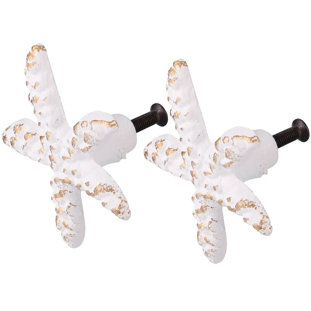 2 Pcs Cabinet Handles Cupboard Knobs Pulls Cast Iron Star Drawer Dresser Beach Theme Door