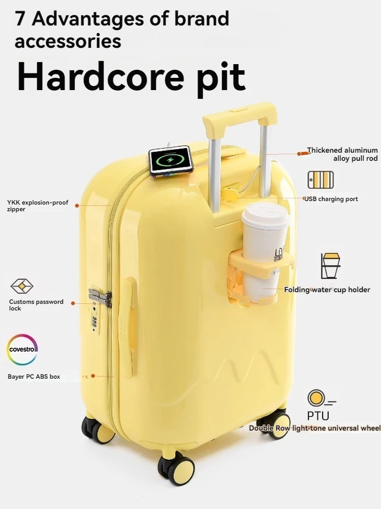 Bagagem infantil de 20 polegadas, pequena caixa de embarque, mala de 24 polegadas, senha, caixa de viagem, suporte de copo de macaron, caixa de couro