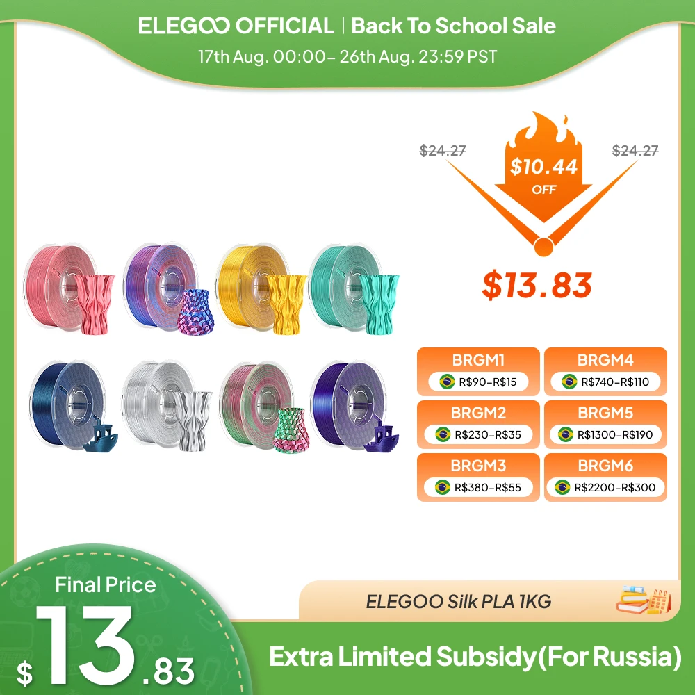Filamento ELEGOO Silk PLA 1.75mm 1KG, Filamento para Impressora 3D 1kg Dourado Prateado Compatível com a Maioria das Impressoras 3D FDM