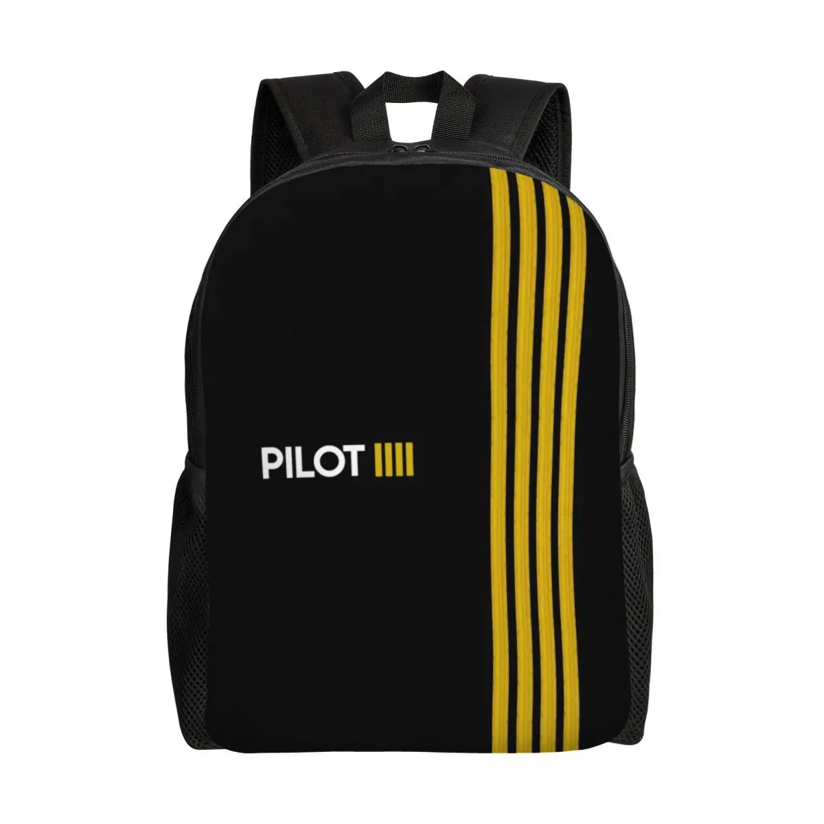 

Custom Pilot Captain Stripes Backpack Men Women Basic Bookbag for School College Aviation Airplane Aviator Bags