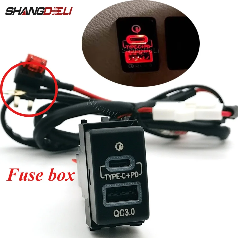 Modified Car PD QC3.0 USB Charger Red Light Dual Charging Adapter Socket Fit for Nissan Patrol Y62 X-TRAIL SYLPHY