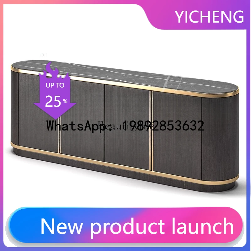

QQ **Italian light luxury dining side cabinet rounded corner rock slab countertop restaurant side cabinet Hong Kong style