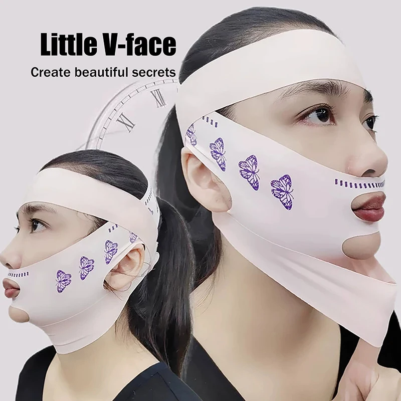 Diadema de vendaje de presión de cara completa rosa suave con correas ajustables levantamiento y soporte faciales transpirables para uso diario y sueño,