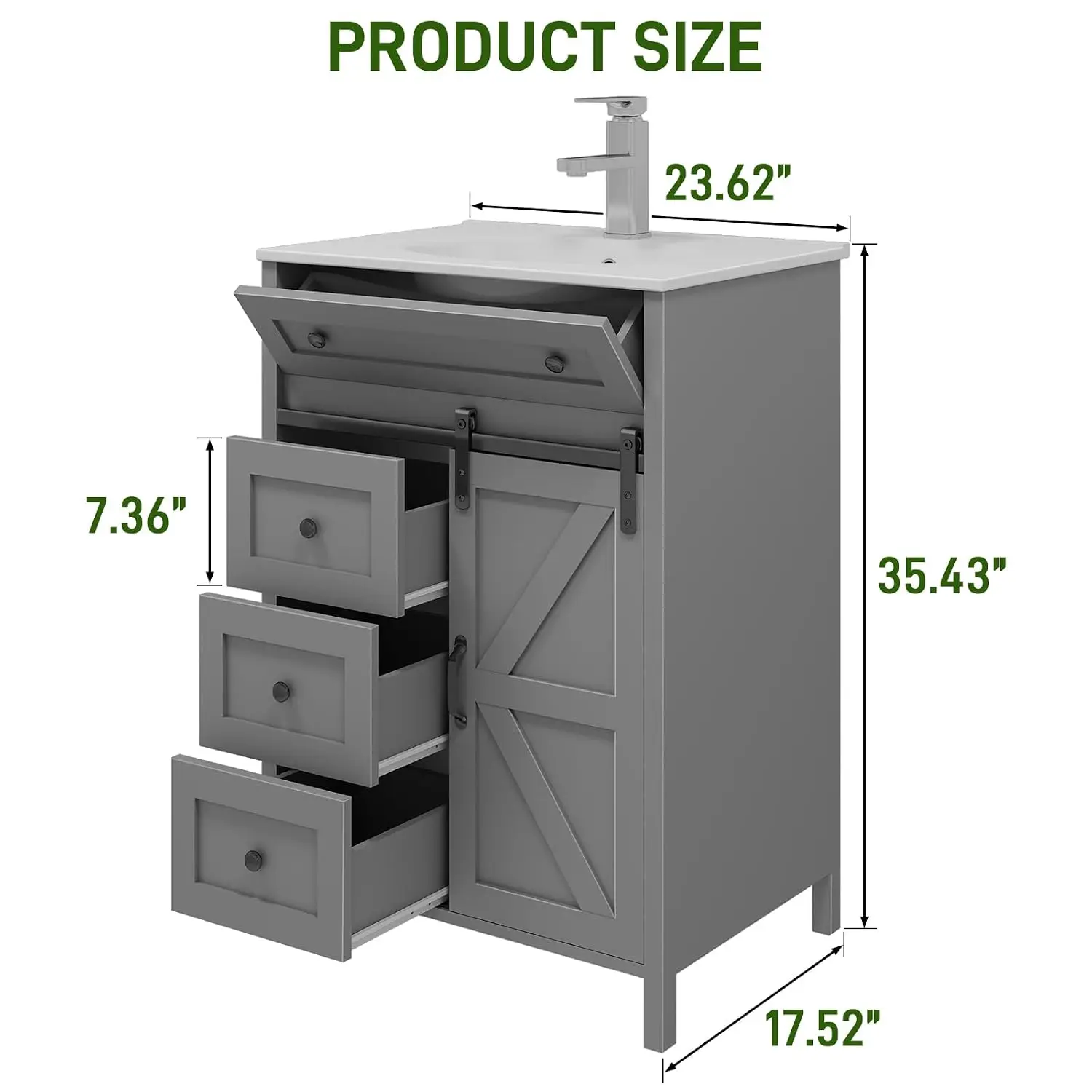 24 Inch Bathroom Vanity with Sink Combo and Sliding Door, Freestanding Bathroom Storage Cabinet with 4 Drawers,, Customized