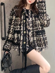 2023 Winter Tassel Woollen Jacket Women Casual Warm Loose Plaid Korean Style Coat Female Fashion Office Lady Elegant Jackets Y2k