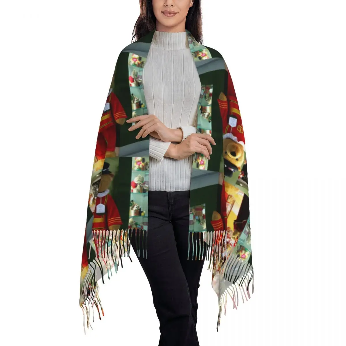 Harrods 6ft Beafeater الدب وشاح شرابة الأوشحة للنساء شالات دافئة ناعمة ويلتف طويل الخريف الشتاء شال التفاف