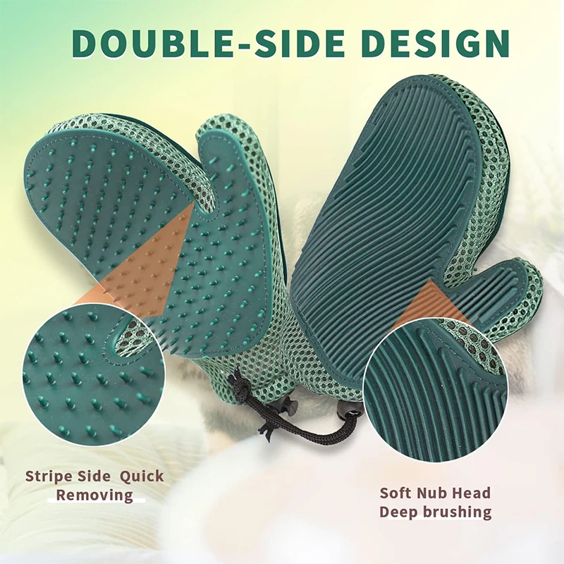 Pet Grooming Glove Efficient Cat Dog Hair Remover Gentle Massage Tool Double Sided Brush Stress Free Easy Hand Wash Remover Glov