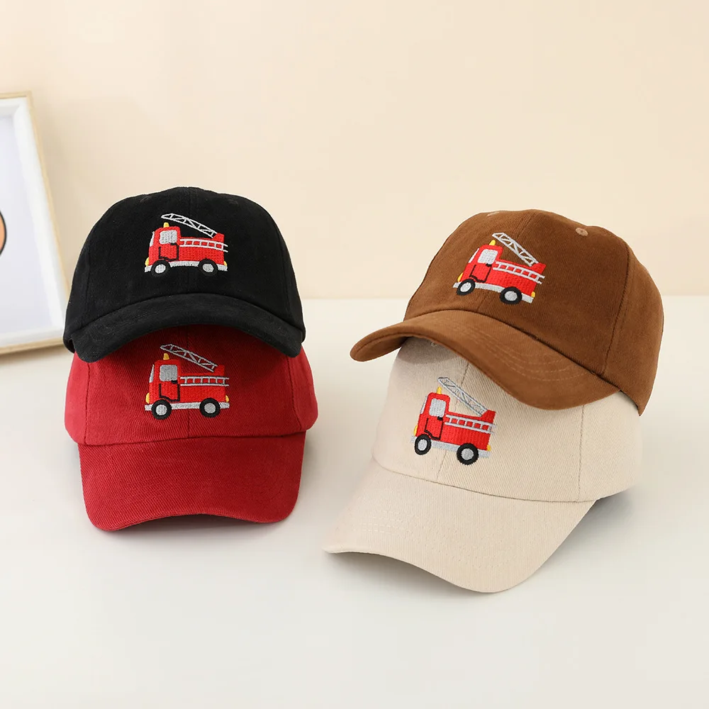 2024 New Fire Truck Embroidered Boy Baseball Hats Cotton Ultraviolet-proof Kids Caps Dome Sports Hats Summer