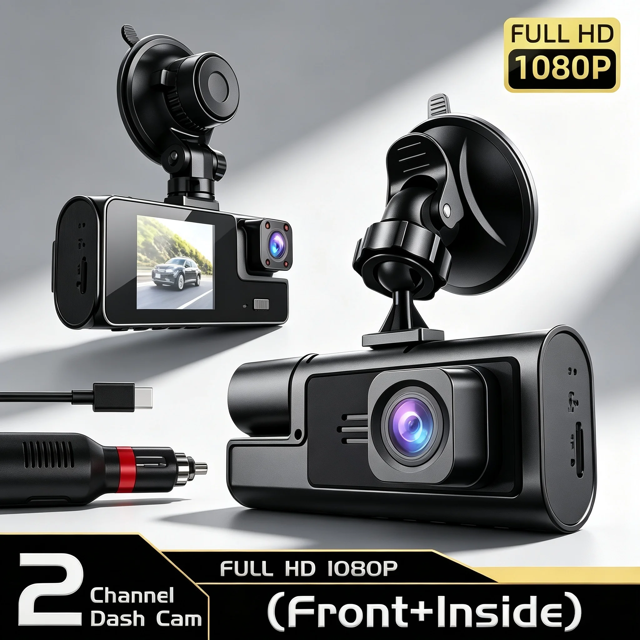 1080P HD Front And inside Dual-CameralDash Cam, Equipped with 2-Inch IPS Screen, 170° Front Wide Angle And 140° inside Wide Angle, G-Sensor, Loop Recording, Night Vision, 24-Hour Parkingness Mode - SD Card Not Included