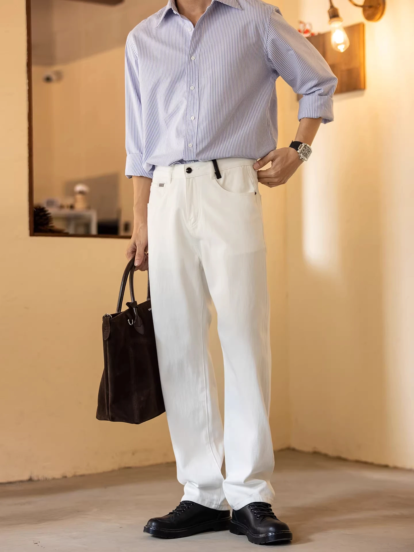 

Мужские джинсы свободного прямого кроя, белые, повседневные, для деловых поездок, весна-осень, новый стиль, большие размеры, молодежная мода Relsel