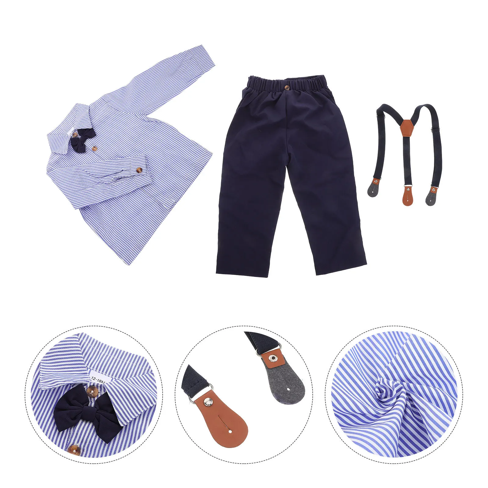 

1Set Toddler Boy Clothes Chic British Style Long Sleeve Shirt Overalls Set Breathable Comfortable Fabric Special Occasions