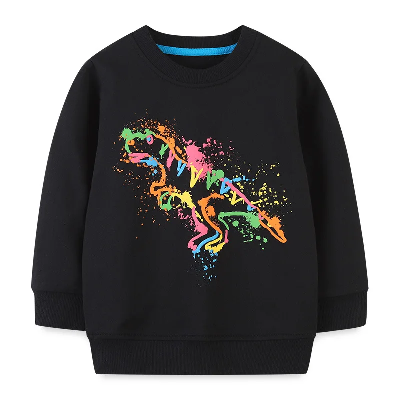 Boys Pullover Tops 100% Cotton Colorful Dinosaur Splash Print Hoodies Sweatshirts Toddler Kids Crew Neck Long Sleeve Clothes