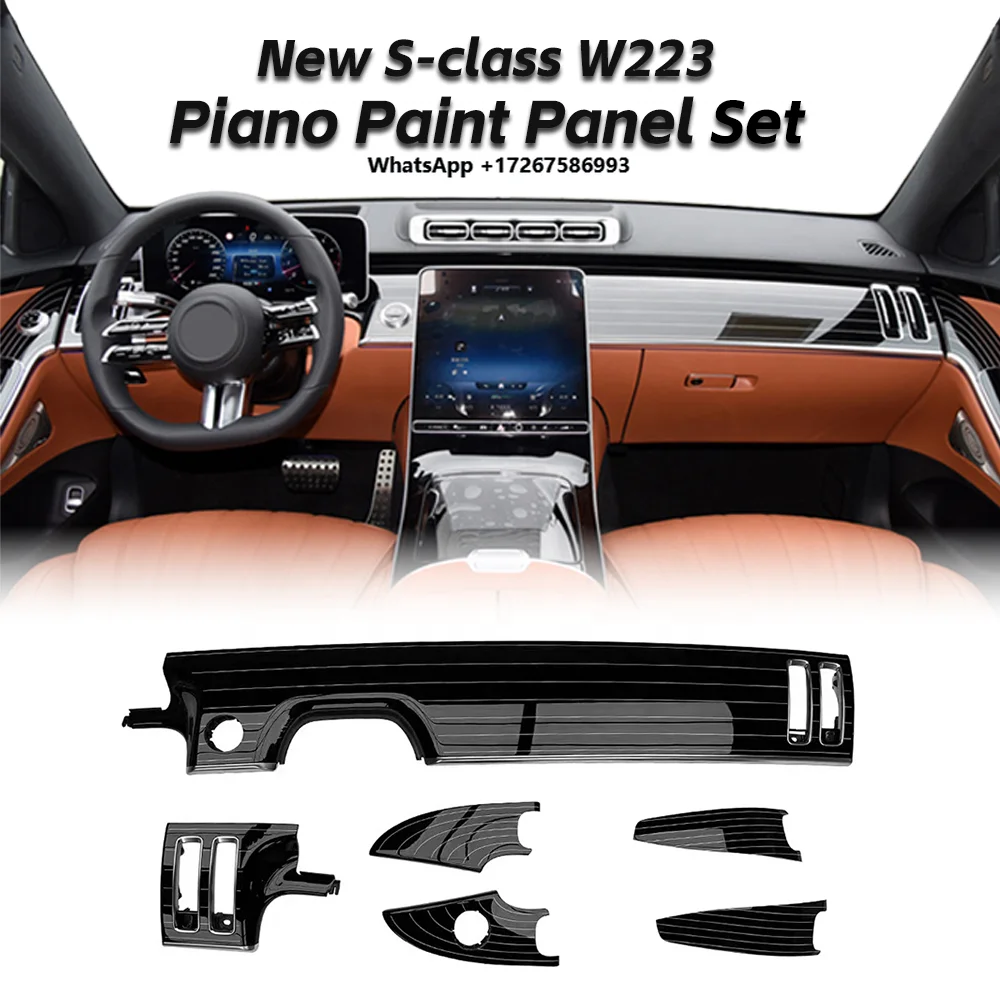 Car Piano Lacquer PC+ABS Dashboard Panel Interior Trim Kit for W223 S450 S480 S500