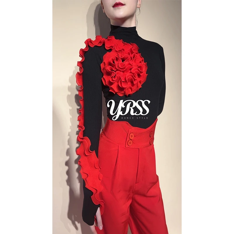 Blume Rüschen Ballroom Dance Tops Frauen Walzer Latin Dance Performance Kleidung Wettbewerb Trikots Erwachsene Tanz Kostüm BL17163