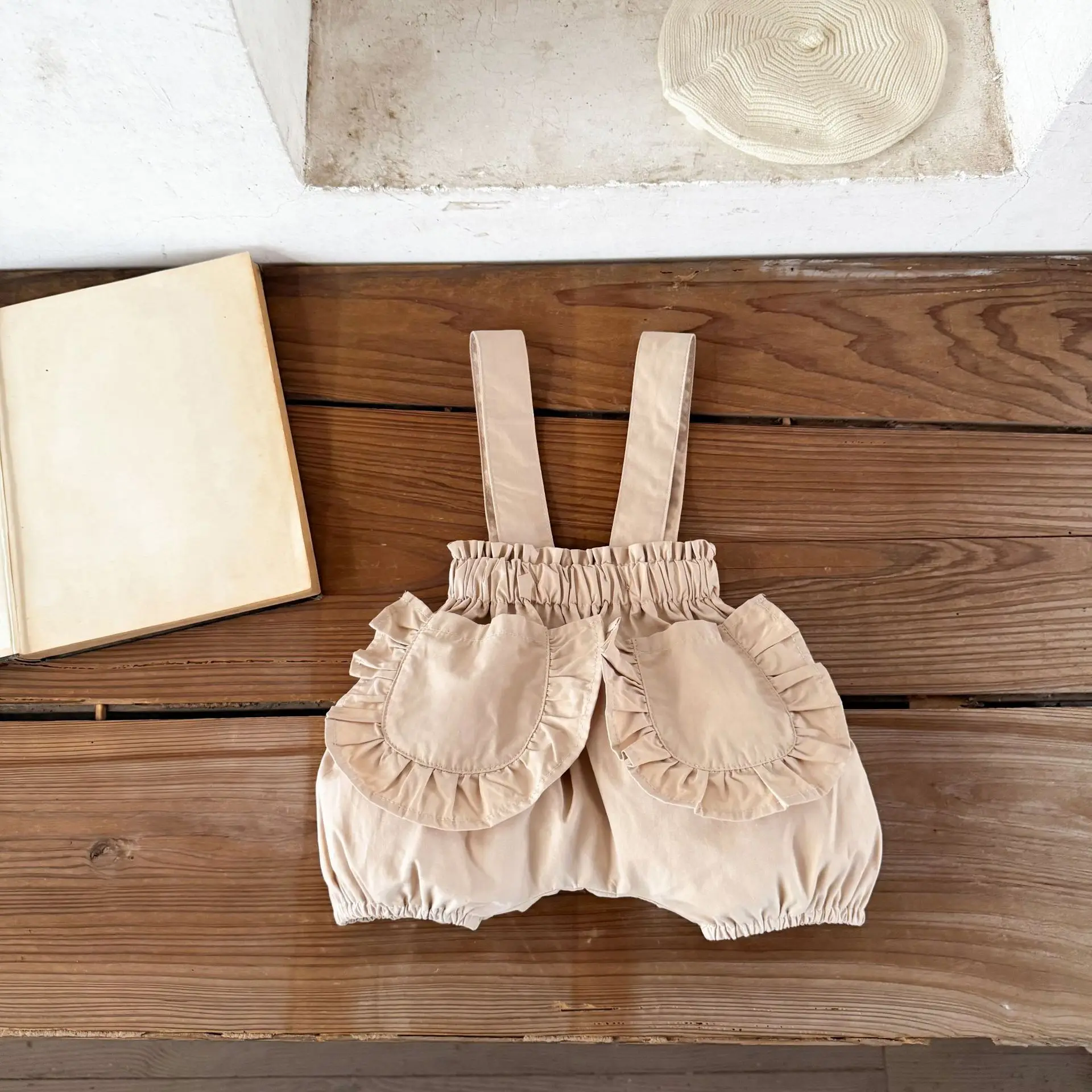 Ins النسخة الكورية فتاة طفل الصيف المطرزة طوق قصيرة الأكمام قميص الدانتيل الحمالة السراويل مجموعة عارضة قطعتين مجموعة