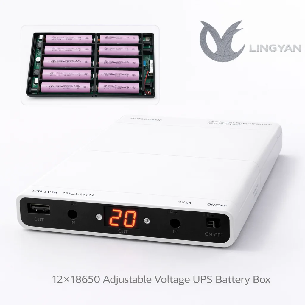 12×18650 UPS Battery Case, 3S4P Solder-Free Assembly, 5V 9V 12–24V Adjustable Output Power Box, No Batteries