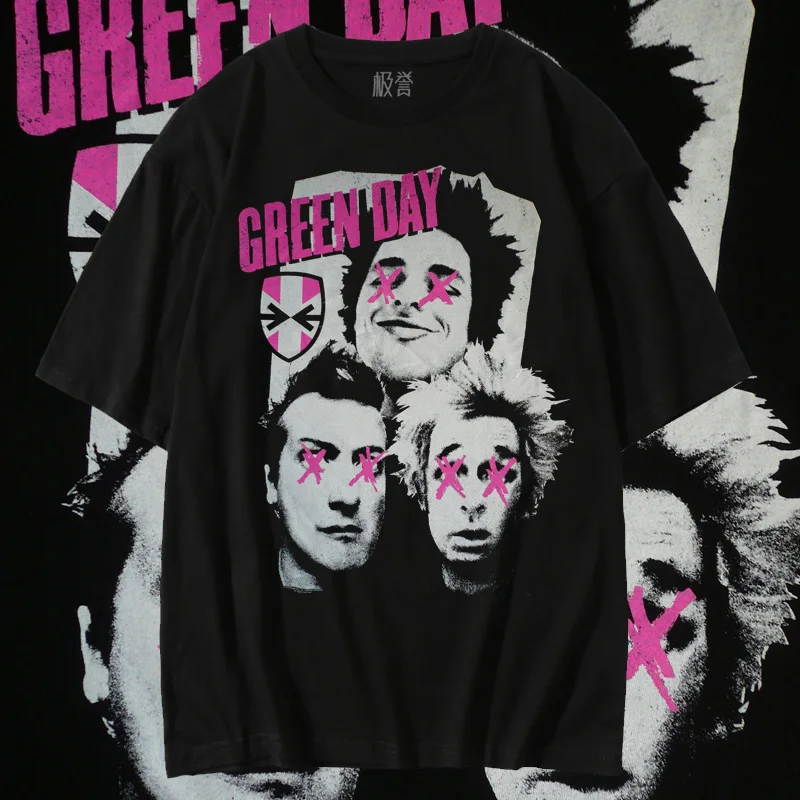 

2025 Men Women Short Sleeve Green Day Punk T-shirt American Retro Rock Style Ins Trend Pure Cotton Short Sleeve Streetwear Tops