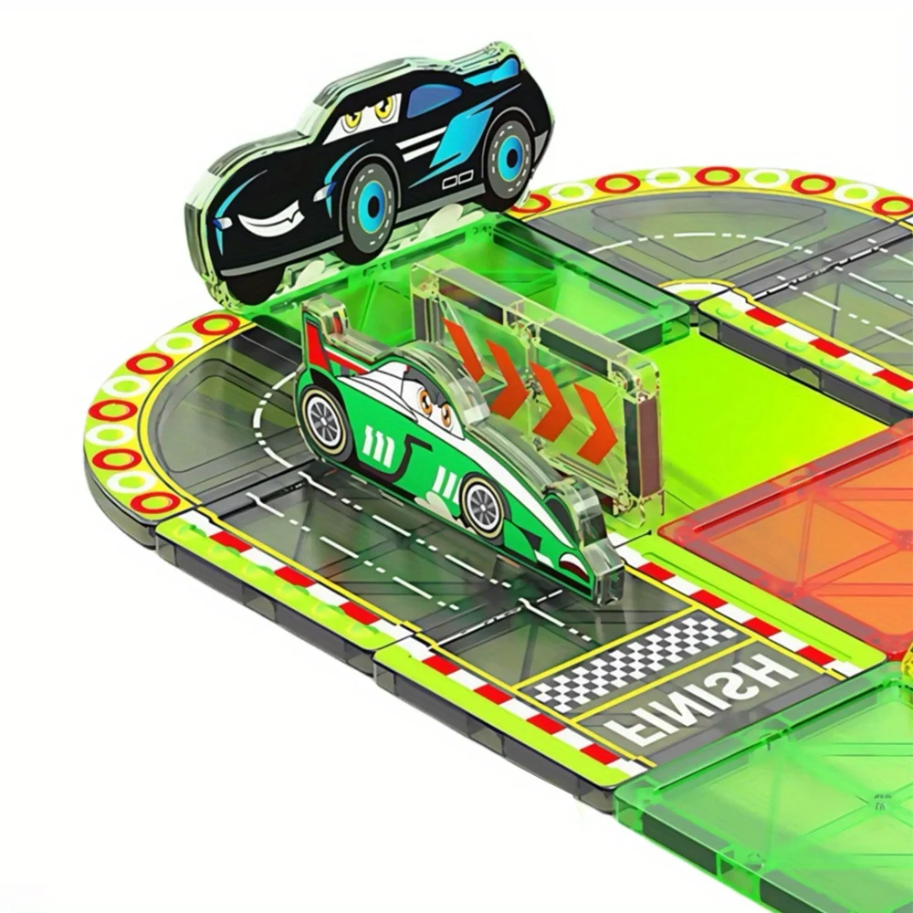 MOC 32pcs Race Car Magnetic Building Blocks - Large STEM Toy Set Creative Magnetic Toys, Children Educational Magnet Toys