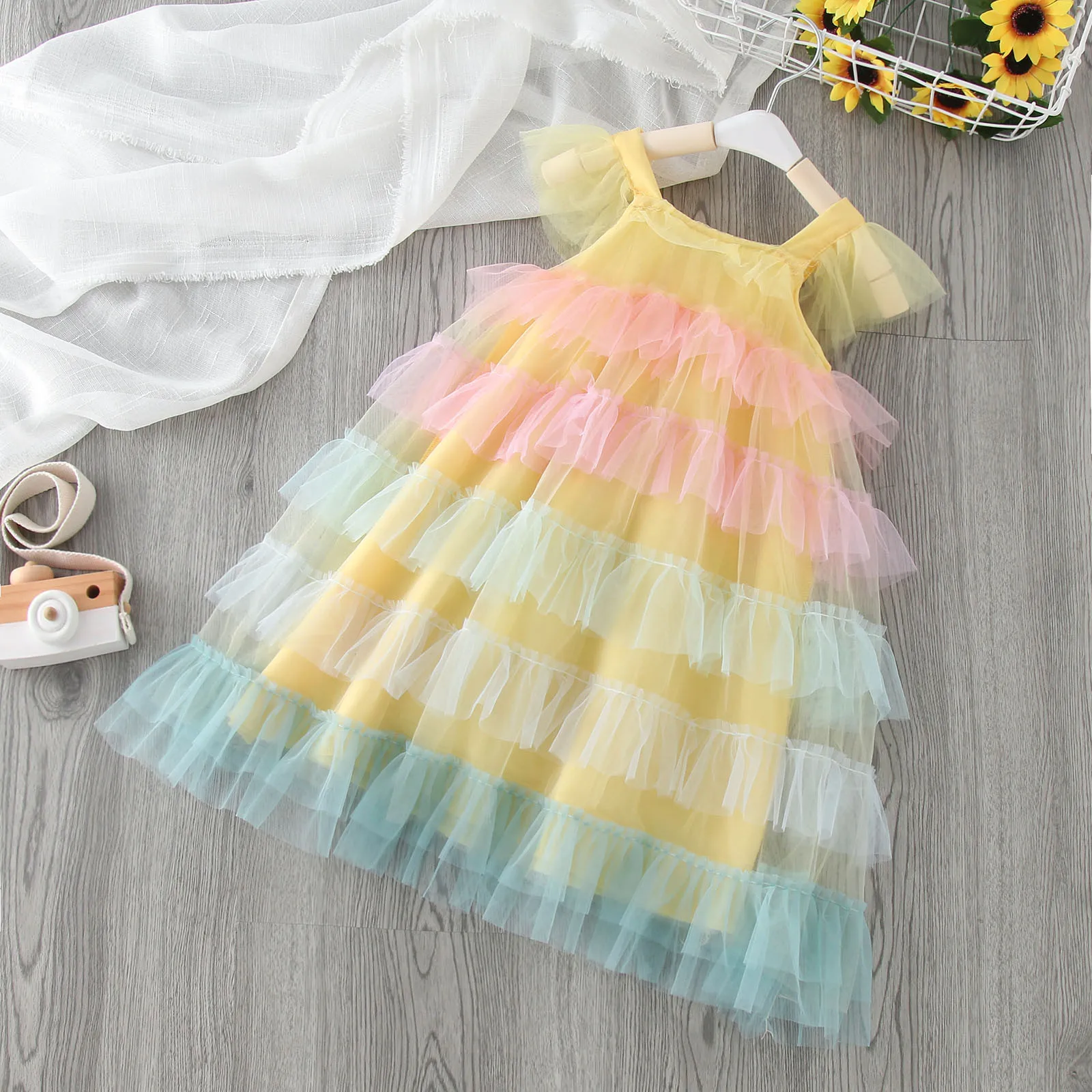 Girls' Clothes 2025 New Children's Princess Dresses Rainbow multi-layer Gauze Dress Girls 1 2 3 4 5 6 7 Years Tulle Tutu Dress