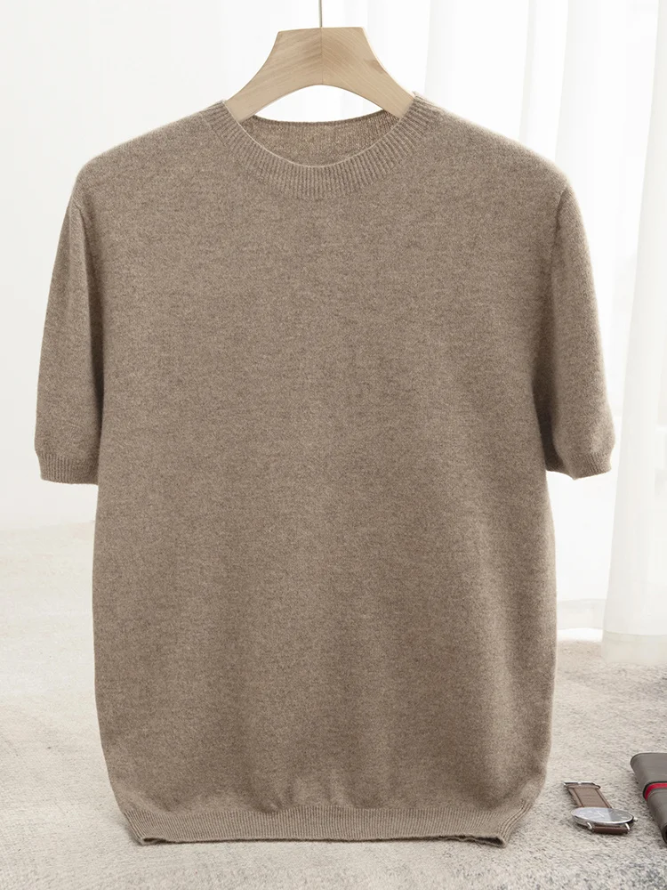 Spring Summer Men's O-neck Wool Pullover T-shirt Short Sleeve Sweater 100% Merino Wool knitwear Basic Cashmere Soft Clothing Top