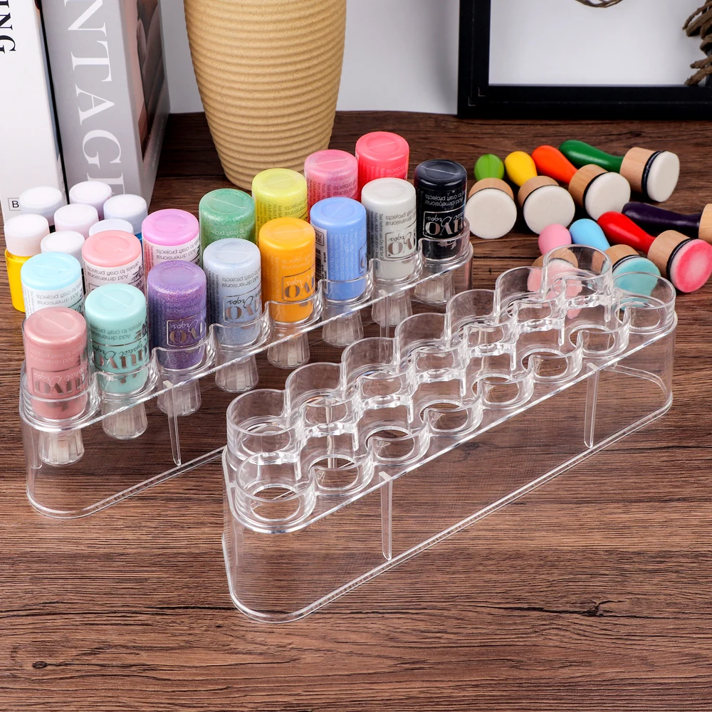 11.5x3x3.3inc Clear Storage Rack Craft Paint Organizer Holds 15 Each for Acrylic Paints/accents/glitter Glues Storage Container