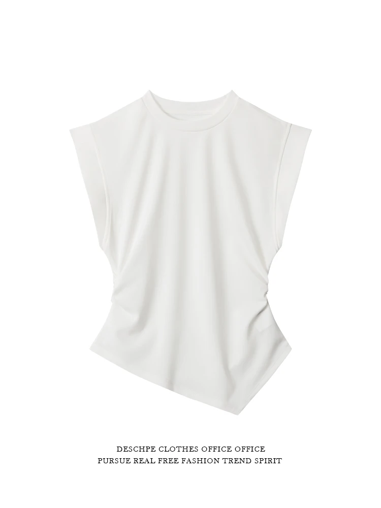 Корейская женская футболка Desce Sle Svel Slim Fit с асимметричным подолом, повседневный топ, модный дизайн, летняя одежда
