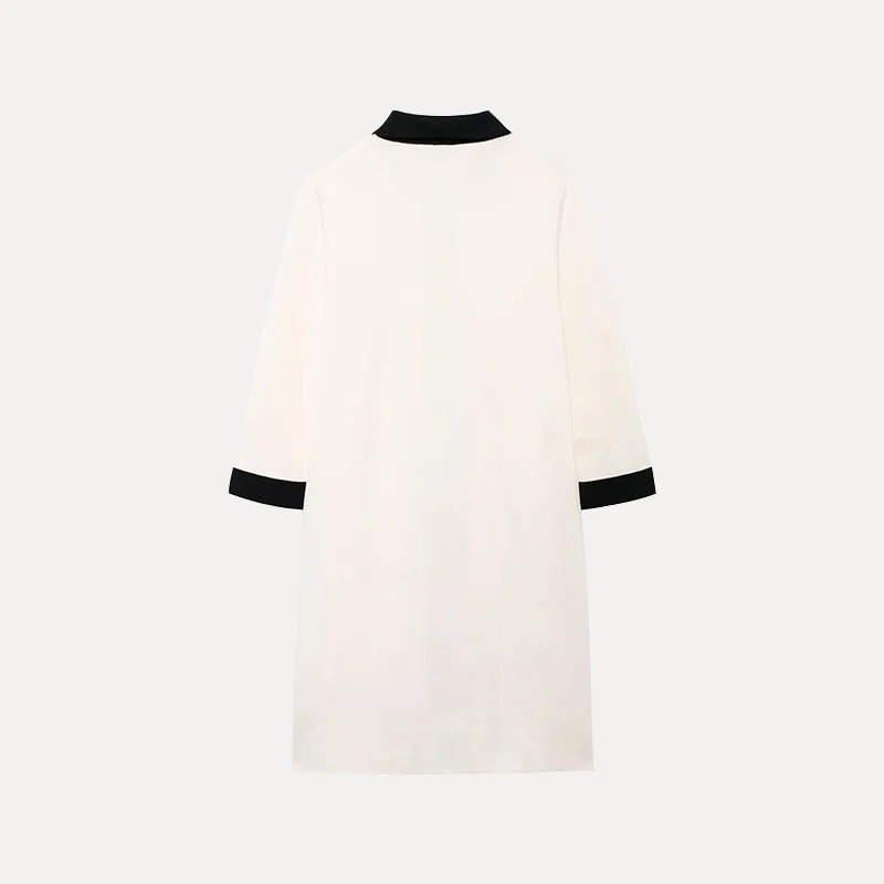 Golden Button Knitted Dr Collared Spring Women's Sle 8220 Z Premium Polyester Fiber Ele Faionable Dr