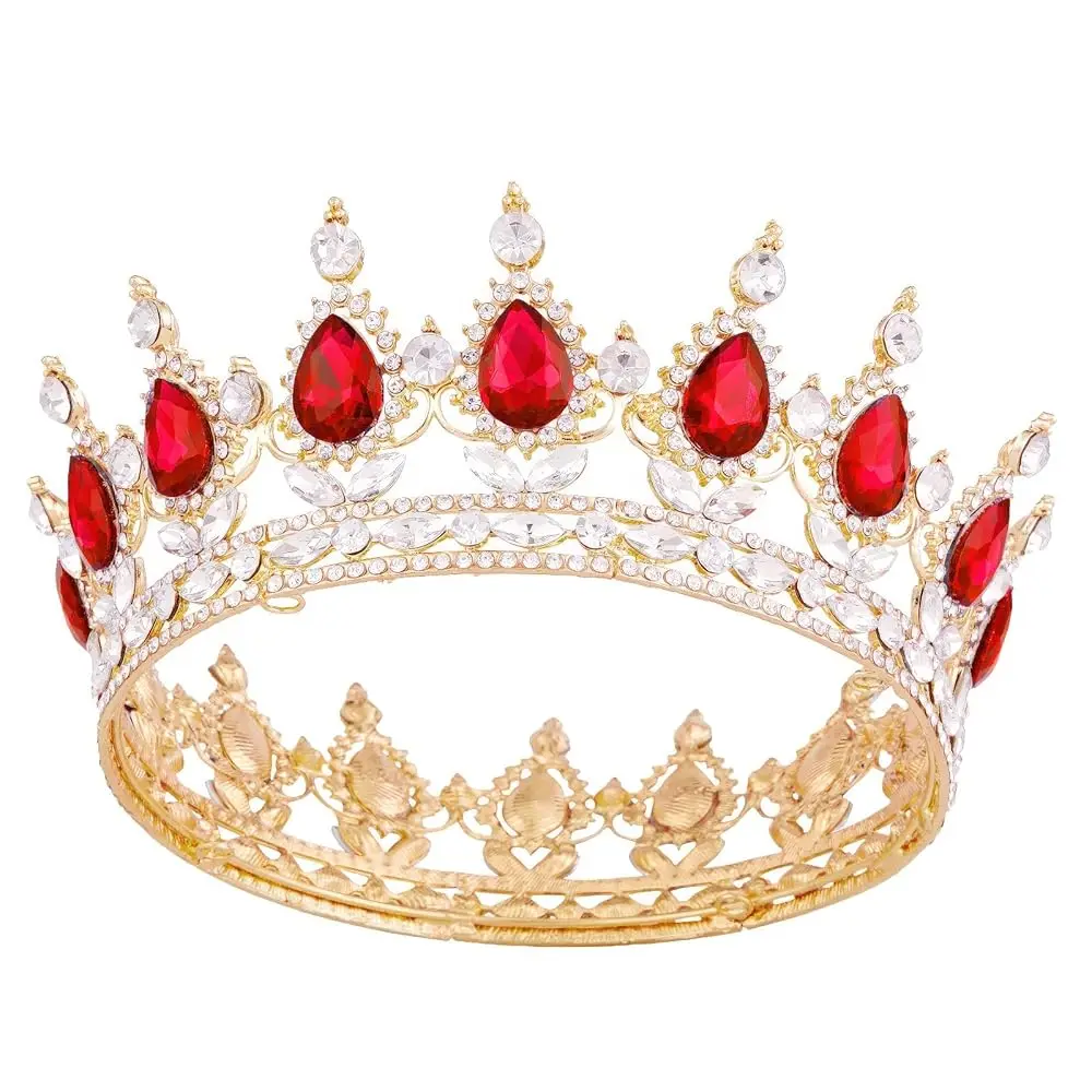 Coronas para Mujer, Tiara Dorada de Reina, Diadema Barroca Vintage con Cristales y Pedrería para Dama, Niña, Novia, Princesa, Baile de Graduación, Cumpleaños