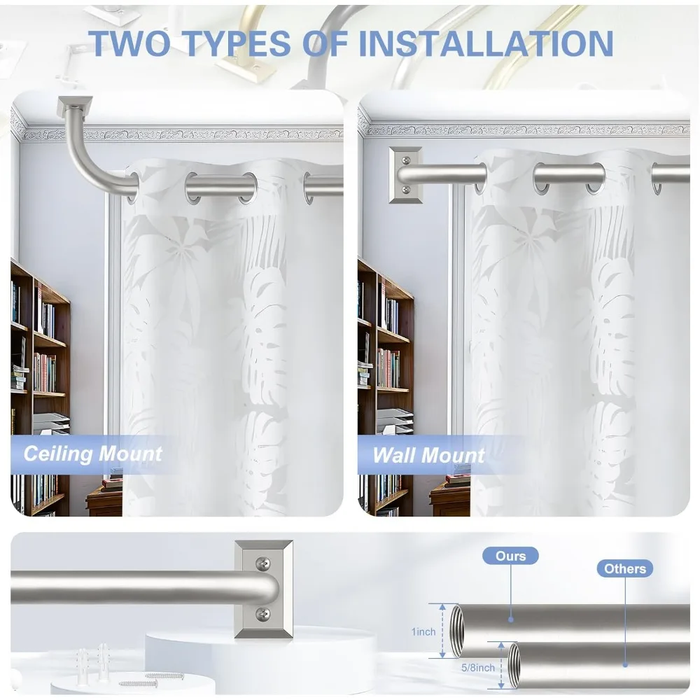 قضيب ستارة من النيكل شديد التحمل قابل للتعديل لستائر التعتيم - تصميم منحني حديث لغرف النوم والمطابخ