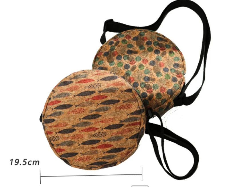 Crossbody Bags Retro Cork Printing Circle Shaped Messenger Bag