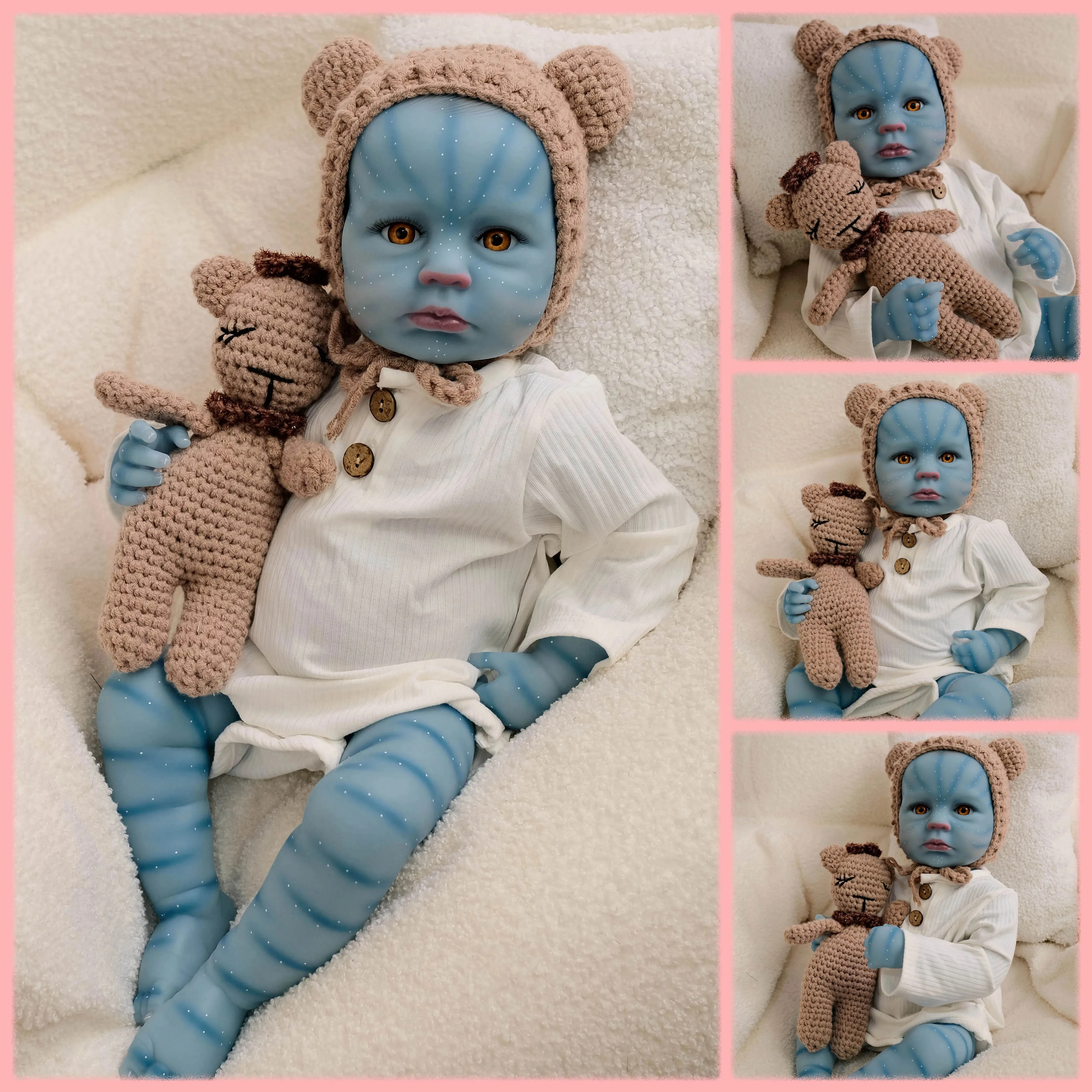 19 inch LouLou Blauwe huid Volledige Vinyl Meisje Lichaam Levensechte Reborn Babypop Meerdere Lagen Schilderen 3D Huid Handgeschilderd Haar