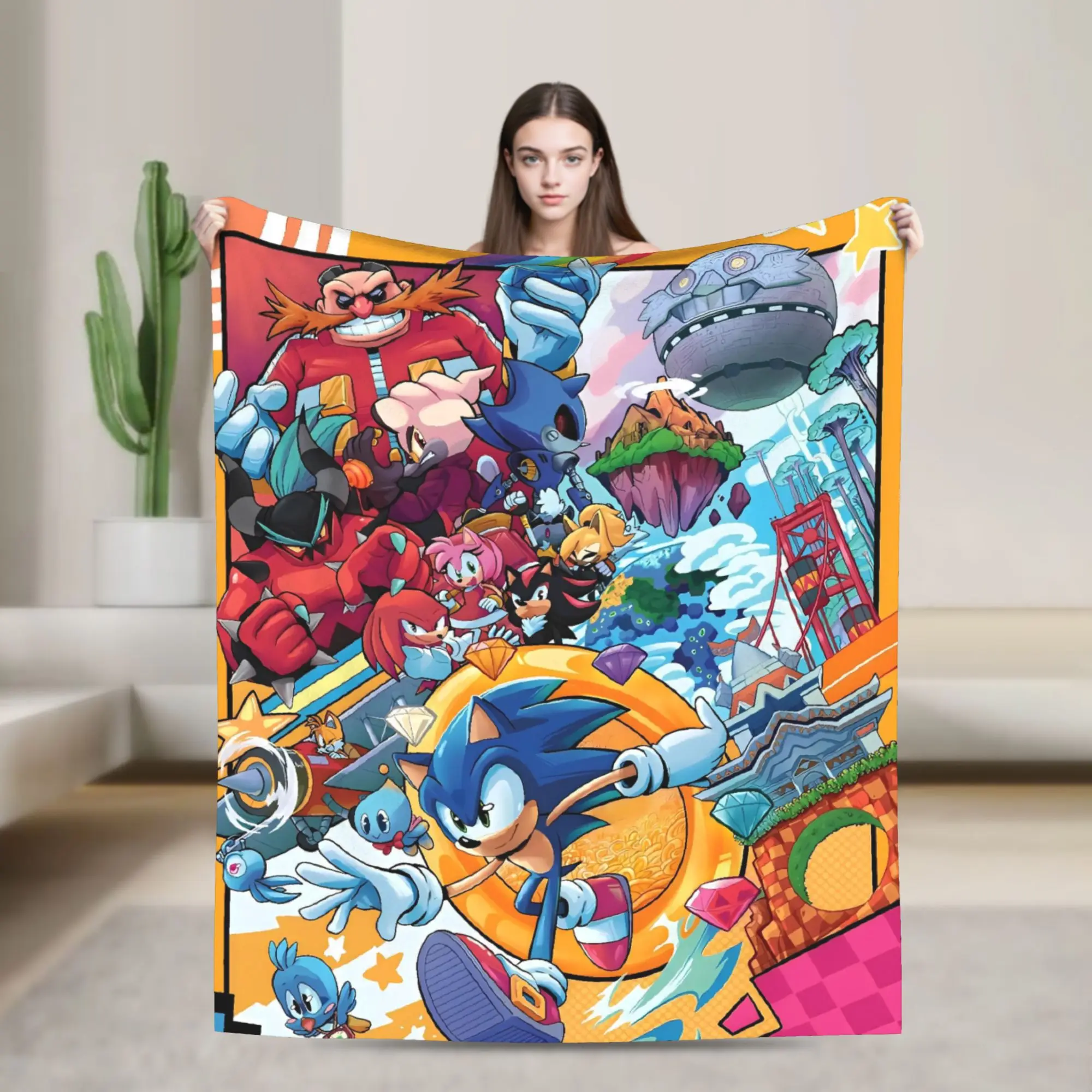 Japan Classic Game Hedgehog Print S-snOic Blanket  Camping Flannel Throw Blanket For Couch Chair Warm Quality Bedspread Gift