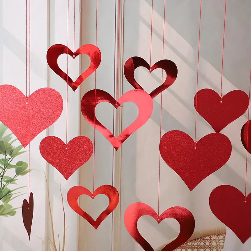 

1/12Pcs Valentine Hanging Banner Garland Bunting Red Love Heart XO Paper Door Hanging Ornament Wedding Birthday Party Decoration