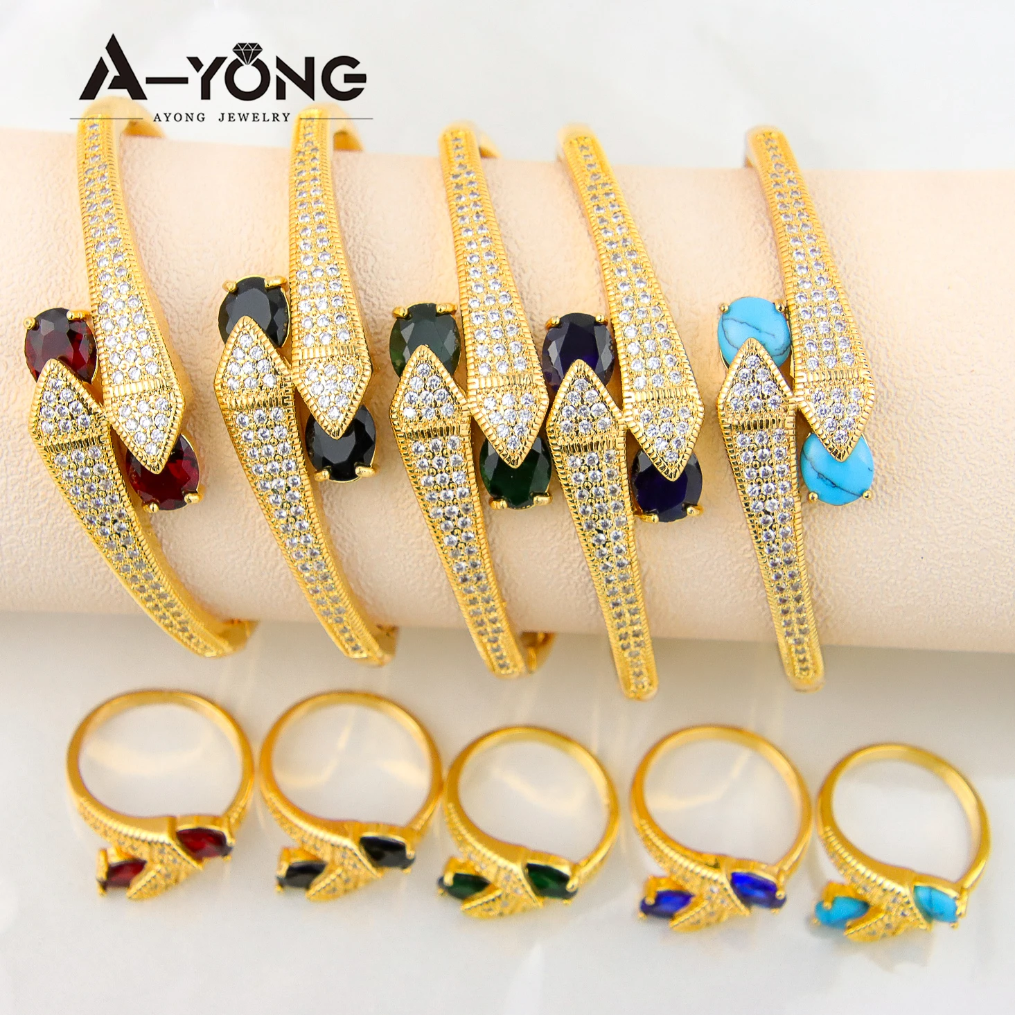 ชุดเครื่องประดับทองคำอาหรับ21K ชุปทองดูไบชุดกำไลข้อมือลูกศรสไตล์พังก์ตะวันออกกลางชุดสร้อยข้อมือโซ่มือ