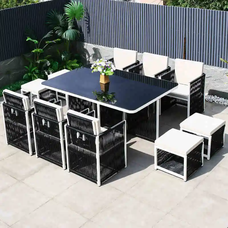 

Outdoor rattan chair combination courtyard waterproof and sunscreen open-air balcony casual tea table and chair