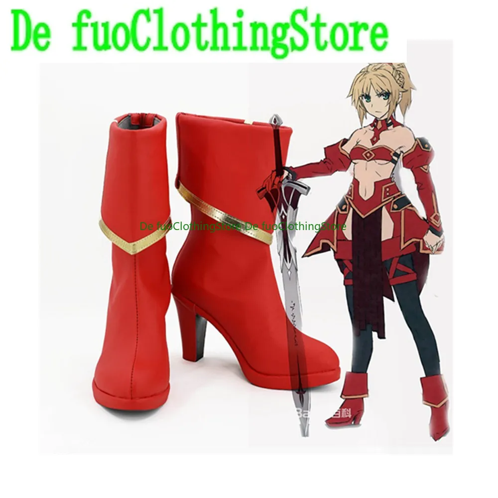 Defuo Fate Apocrypha FA Saber of Red Mordred Shoes Cosplay Shoes Boots Game Anime Halloween